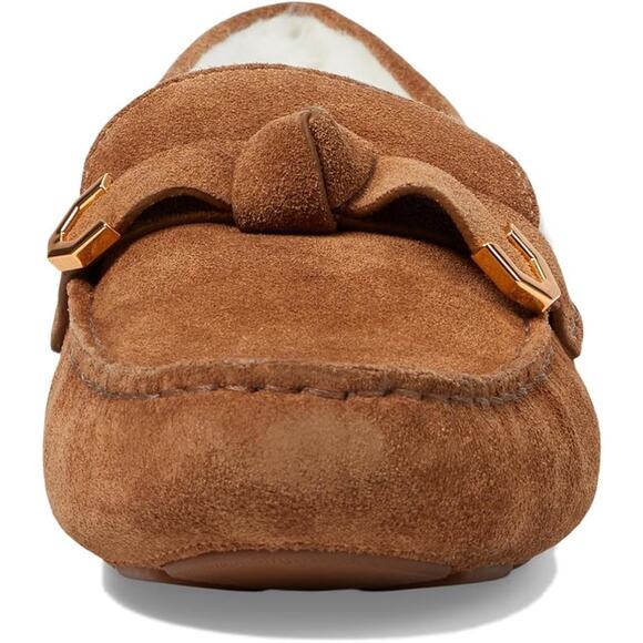 NWT Cole Haan Women's Evelyn Bow Driver Loafer, Golden Toffee Suede/Faux Fur-S 6 - Picture 4 of 7